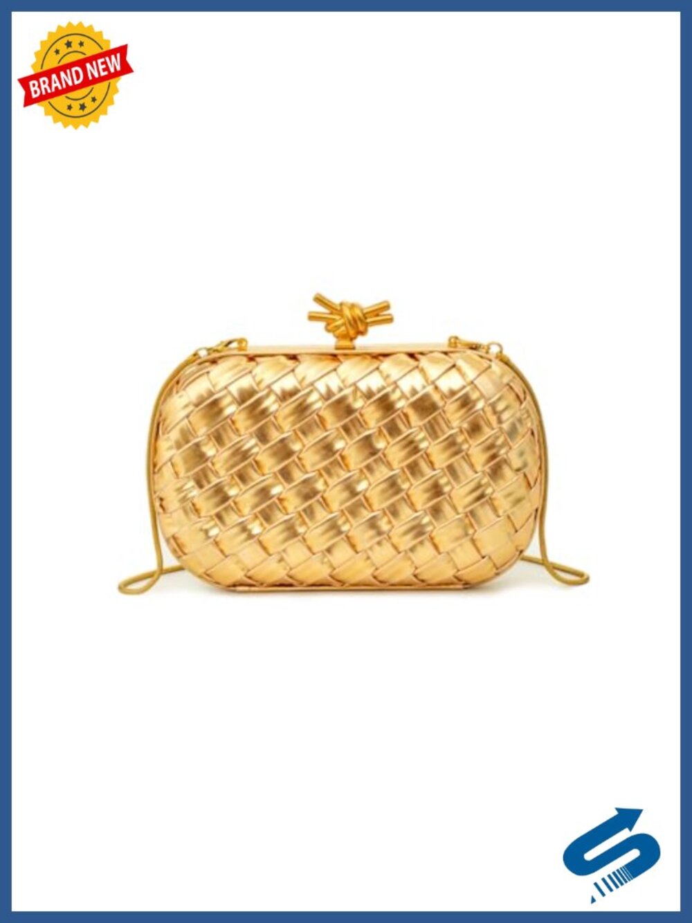Handwoven Clutch Evening Bag Women Structured PU Leather Purse Chain Strap